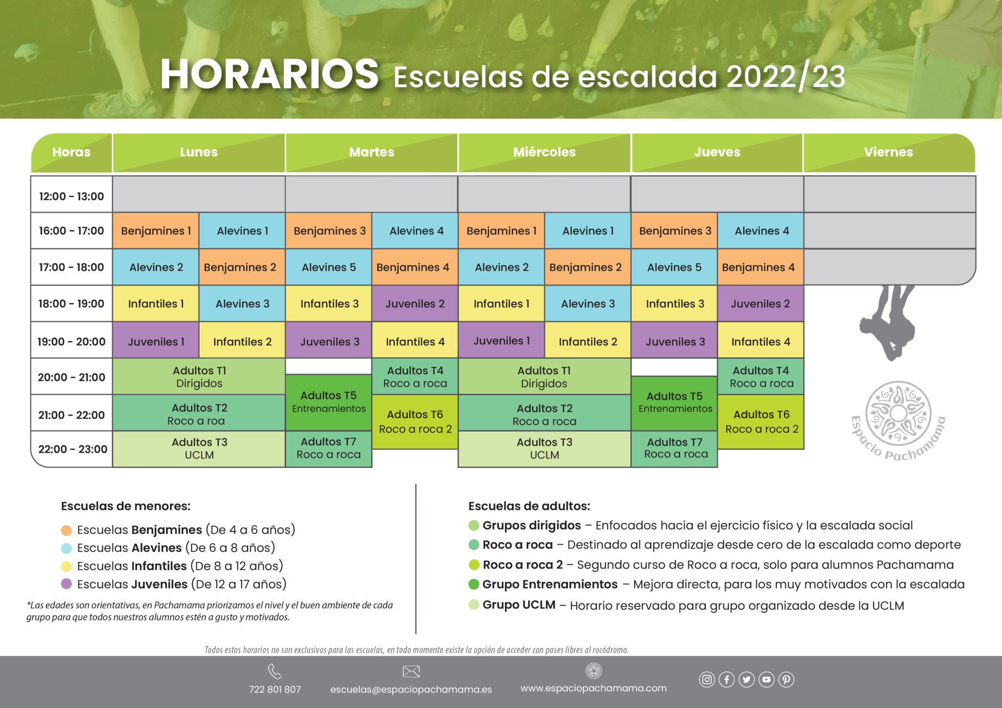 Horarios escuelas escalada Pachamama 2022/23