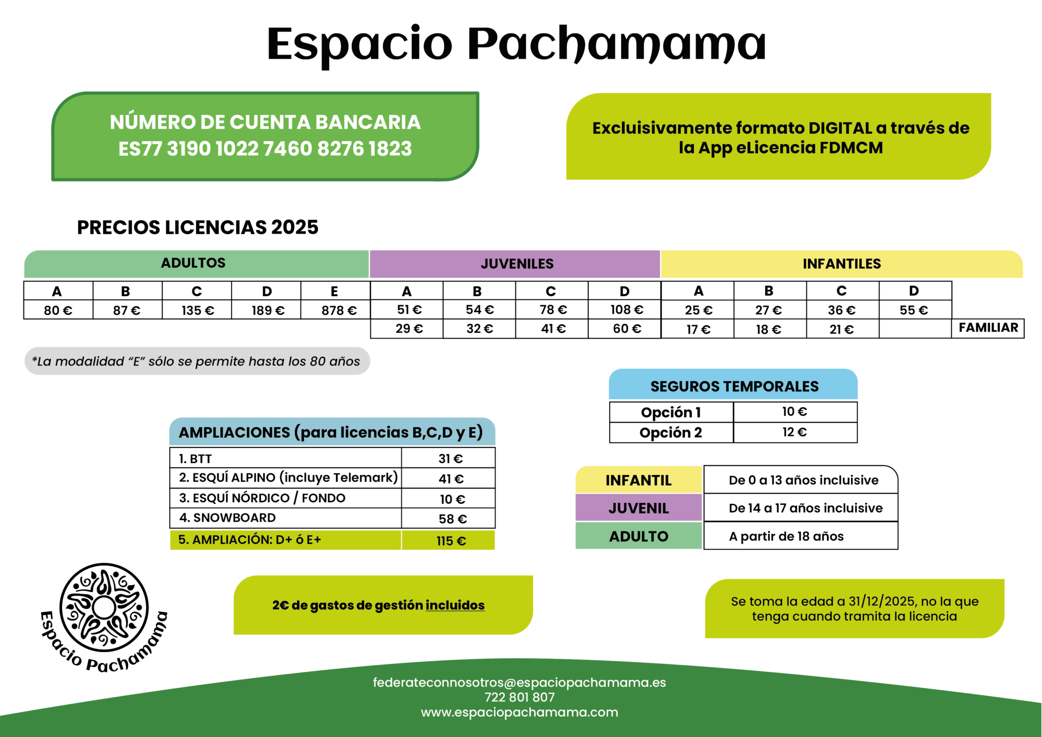 2025 Federación información precios Espacio Pachamama